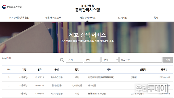 유교신문, 불교신문과 달리 지면신문과 인터넷신문 모두 등록